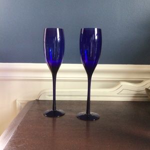 Vintage cobalt blue champagne flutes - 1 pair